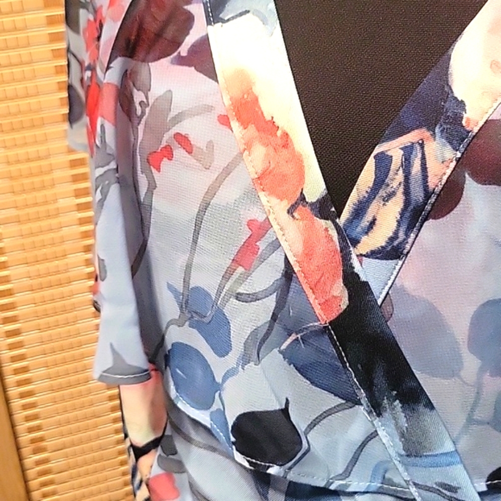 NWT Women's Adrianna Papell Floral Faux Wrap Ruffle Dress - Size 16W - Picture 2 of 12